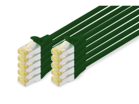 DIGITUS Câble de brassage Cat.6A, S/FTP, 1,0 m, par 10, vert