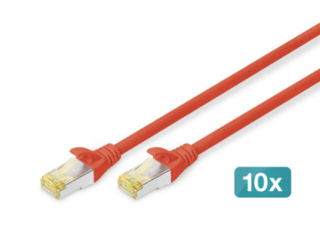 DIGITUS Câble de brassage Cat.6A, S/FTP, 1,0m, par 10, rouge