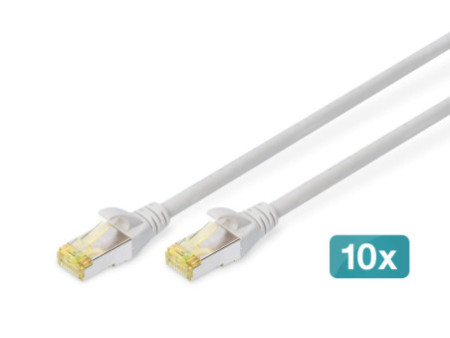 DIGITUS Câble de brassage Cat.6A, S/FTP, 2,0 m, par 10, gris