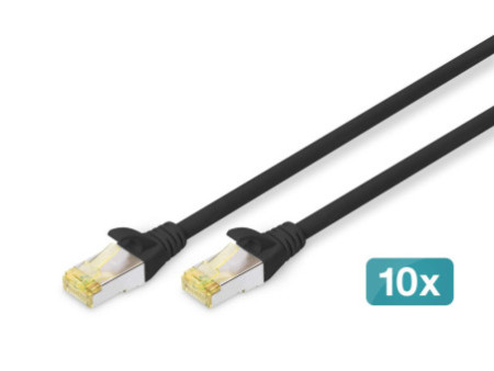 DIGITUS Câble de brassage Cat.6A, S/FTP, 2,0 m, par 10, noir