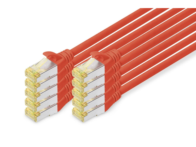 DIGITUS Câble de brassage Cat.6A, S/FTP, 2,0m, par 10, rouge