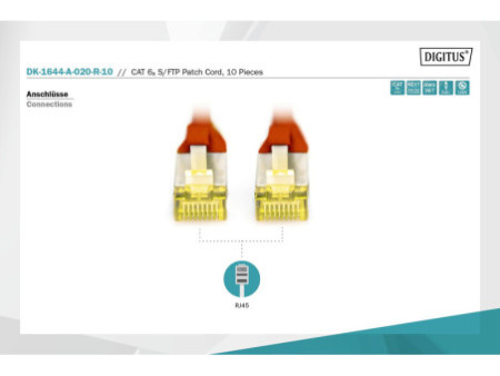 DIGITUS Câble de brassage Cat.6A, S/FTP, 2,0m, par 10, rouge