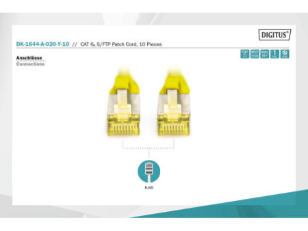 DIGITUS Câble de brassage Cat.6A, S/FTP, 2,0 m, par 10,jaune