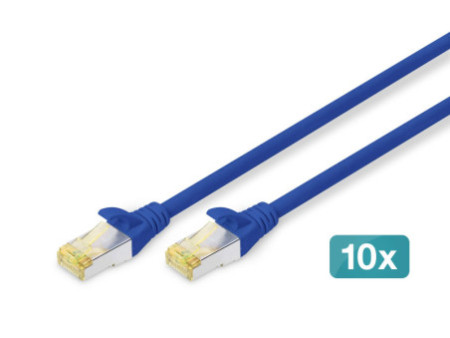 DIGITUS Câble de brassage Cat.6A, S/FTP, 3,0 m, par 10, bleu