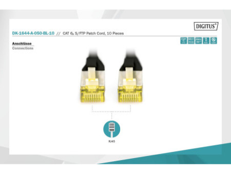 DIGITUS Câble de brassage Cat.6A, S/FTP, 5,0 m, par 10, noir