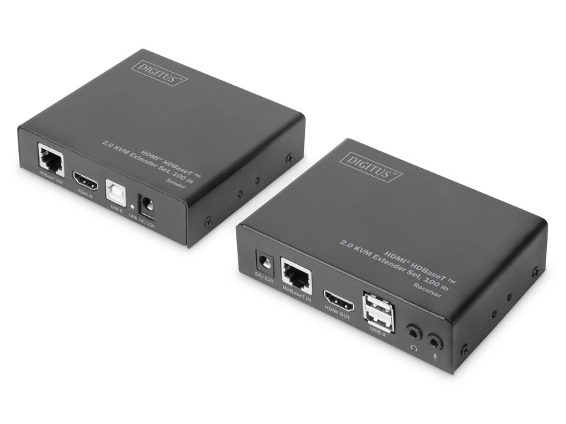 DIGITUS Kit d'extension KVM HDMI 2.0, HDBase T, 100 m