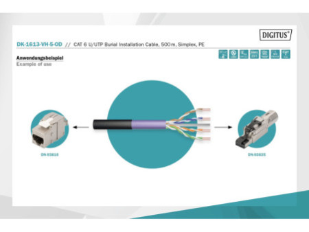DIGITUS Câble d'installation, Cat.6, U/UTP, 500 m, simplex