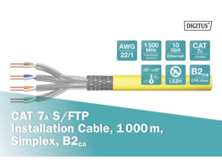 DIGITUS Câble d'installation Cat. 7A, S/FTP, Simplex,1.000 m