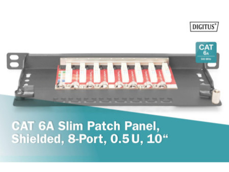 DIGITUS Panneau de brassage 10' Slim Cat.6A, 0,5 U, blindé