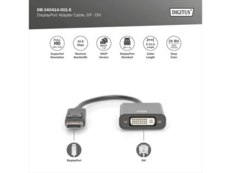 DIGITUS Adaptateur/convertisseur actif Displayport, DP - DVI