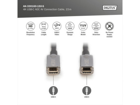 DIGITUS Câble de connexion USB type-C AOC AV, 15 m