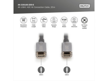 DIGITUS Câble de connexion USB type-C AOC AV, 20 m