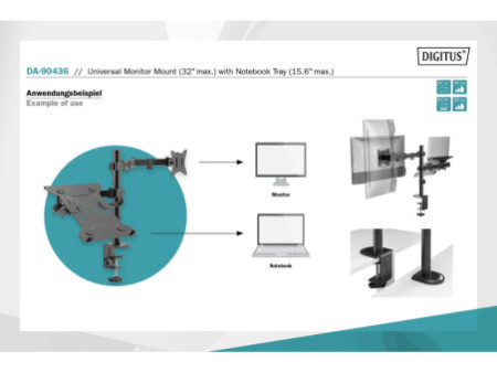 DIGITUS Support universel pour écran et laptop, noir