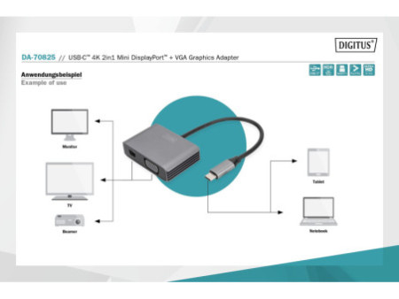 DIGITUS Adaptateur graphique USB-C 4K 2en1 Mini DisplayPort