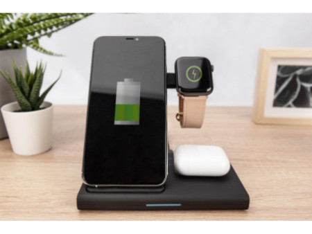 DIGITUS Station de charge sans fil 3en1, pliable, noir