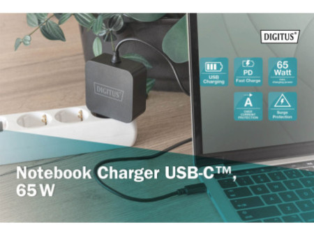DIGITUS Chargeur pour ordinateur portable USB-C, 65 W, noir