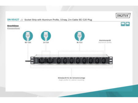 DIGITUS Multiprise 19', 10 prises, 1 U