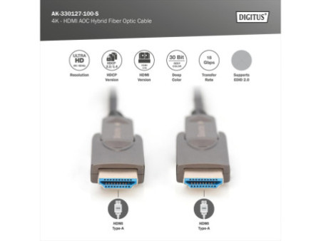 DIGITUS Câble optique hybride actif AOC HDMI, 4K, noir, 10 m