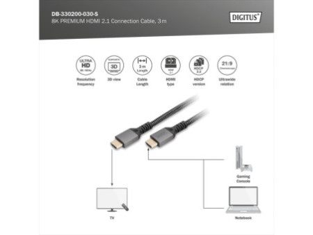 DIGITUS Câble de raccordement Ultra High Speed HDMI, 8K, 3 m