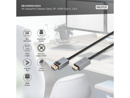 DIGITUS Câble adaptateur DisplayPort 4K DP - HDMI type A