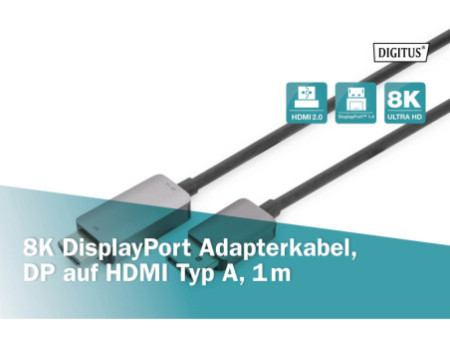 DIGITUS Câble adaptateur DisplayPort, DP - HDMI type A, 8K