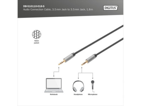 DIGITUS Câble de raccordement audio, jack mâle 3,5 mm,