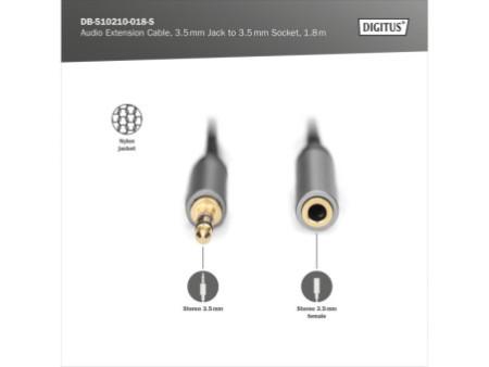 DIGITUS Câble d'extension audio, jack mâle 3,5 mm, 1,8 m