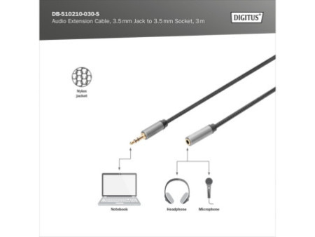 DIGITUS Câble d'extension audio, jack mâle 3,5 mm, 3,0 m