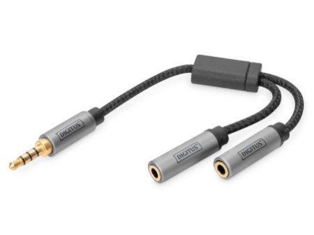 DIGITUS Adaptateur casque audio, jack mâle 3,5 mm, noir/gris