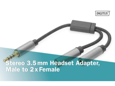 DIGITUS Adaptateur casque audio, jack mâle 3,5 mm, noir/gris