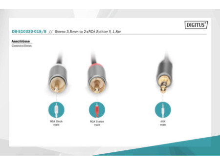 DIGITUS Câble adaptateur audio stéréo, prise jack - RCA