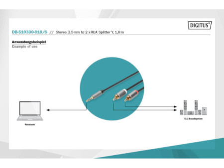 DIGITUS Câble adaptateur audio stéréo, prise jack - RCA
