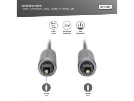 DIGITUS Câble de raccordement Toslink, fiche Toslink, 1,0 m