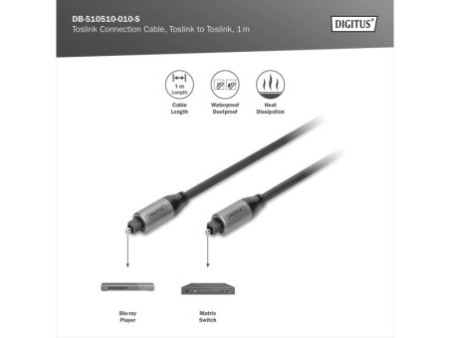 DIGITUS Câble de raccordement Toslink, fiche Toslink, 1,0 m