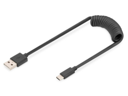 DIGITUS Câble spiralé USB 2.0, USB-A - USB-C, 1,0 m