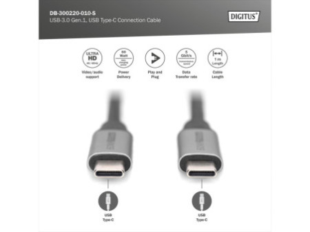 DIGITUS Câble de raccordement USB 3.0 Gen.1, USB-C - USB-C