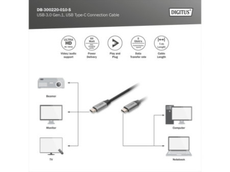 DIGITUS Câble de raccordement USB 3.0 Gen.1, USB-C - USB-C