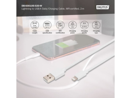 DIGITUS Câble de données/charge Lightning Apple, USB-A