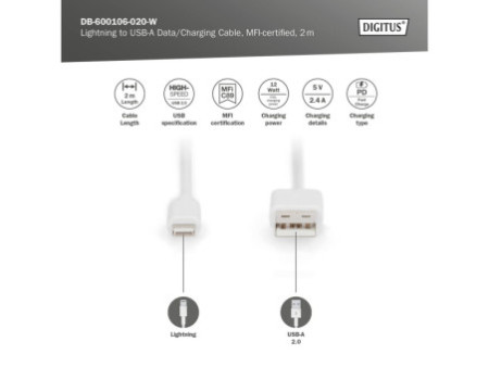 DIGITUS Câble de données/charge Lightning Apple, USB-A