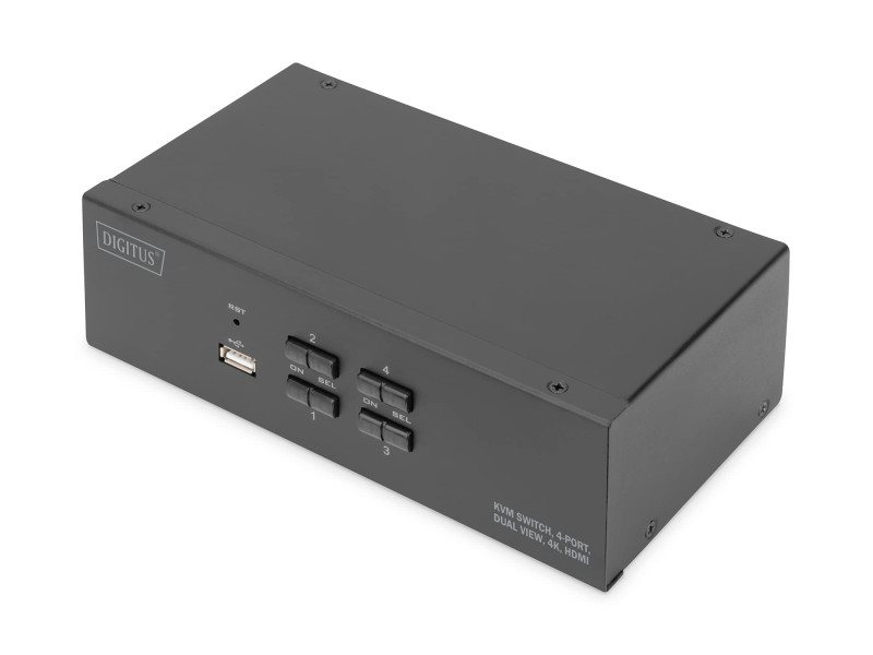 DIGITUS Commutateur KVM, 4 ports, double affichage, 4K, HDMI