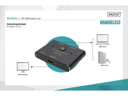 DIGITUS Commutateur HDMI 8K, 2x1, noir