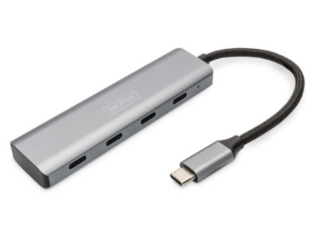 DIGITUS Hub USB-C, 4 ports, 4x USB C 3.1 Gen 1, gris foncé