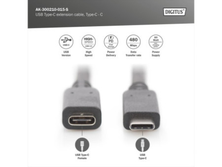 DIGITUS Rallonge USB 2.0, 1,5 m, noir