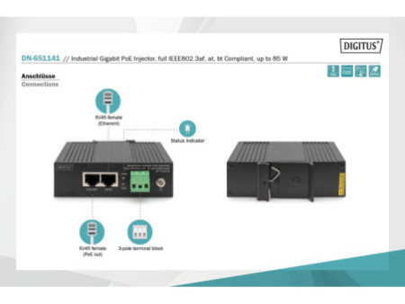 DIGITUS Injecteur industriel PoE Gigabit Ethernet