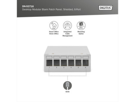 DIGITUS Panneau de brassage modulaire Desktop, 6 ports