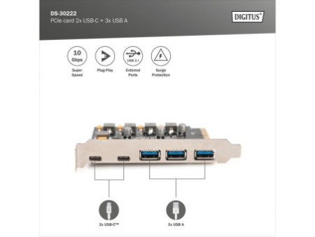 DIGITUS Carte interface PCI Express USB 3.1