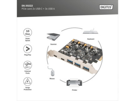 DIGITUS Carte interface PCI Express USB 3.1
