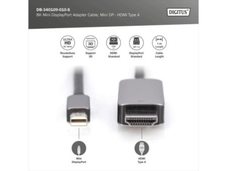 DIGITUS Câble adaptateur Mini DisplayPort 8K, mini DP-HDMI-A