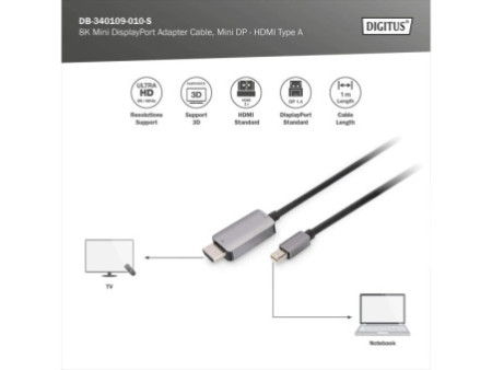 DIGITUS Câble adaptateur Mini DisplayPort 8K, mini DP-HDMI-A