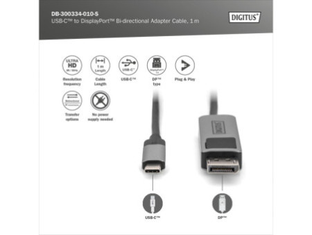 DIGITUS Câble adaptateur bidirectionnel USB type C - DP, 1 m